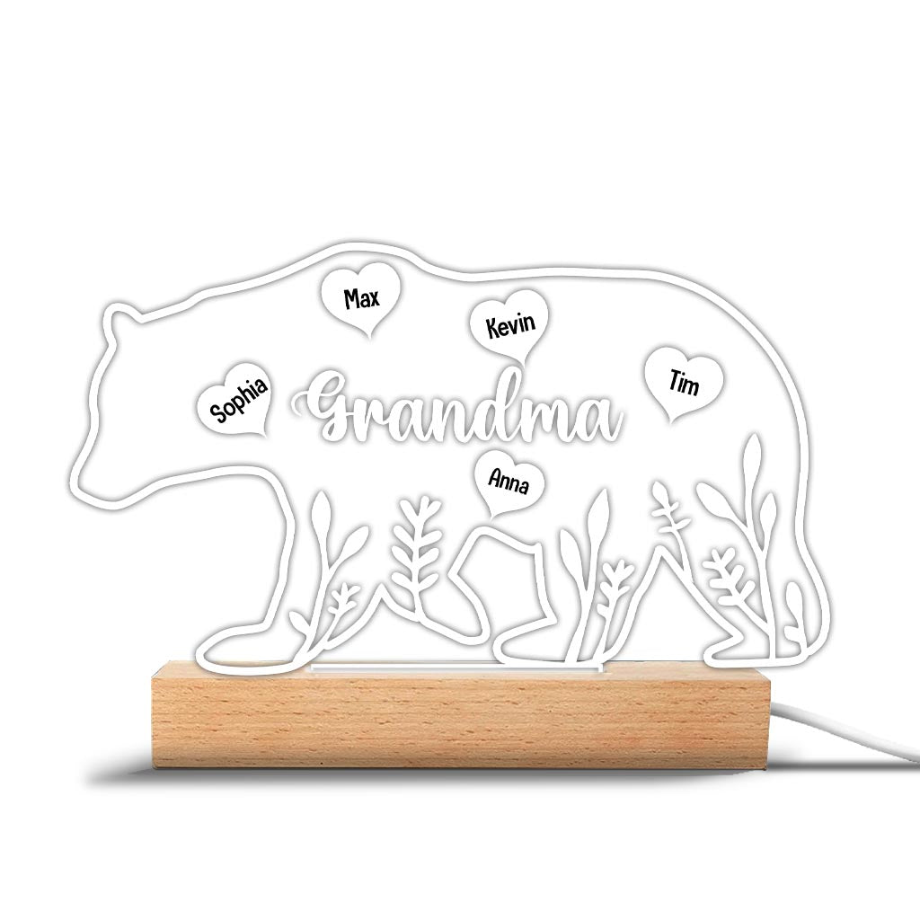 Mama Bear - Gift for mom, dad, grandma, grandpa - Personalized Shaped Plaque Light Base