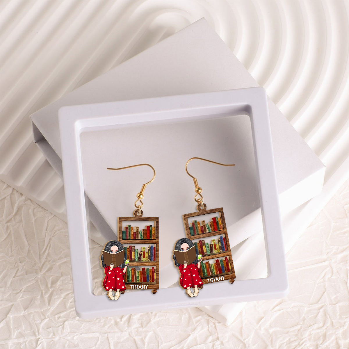 Custom Portrait Earrings For Book Lovers - Personalized Book Wooden Earrings