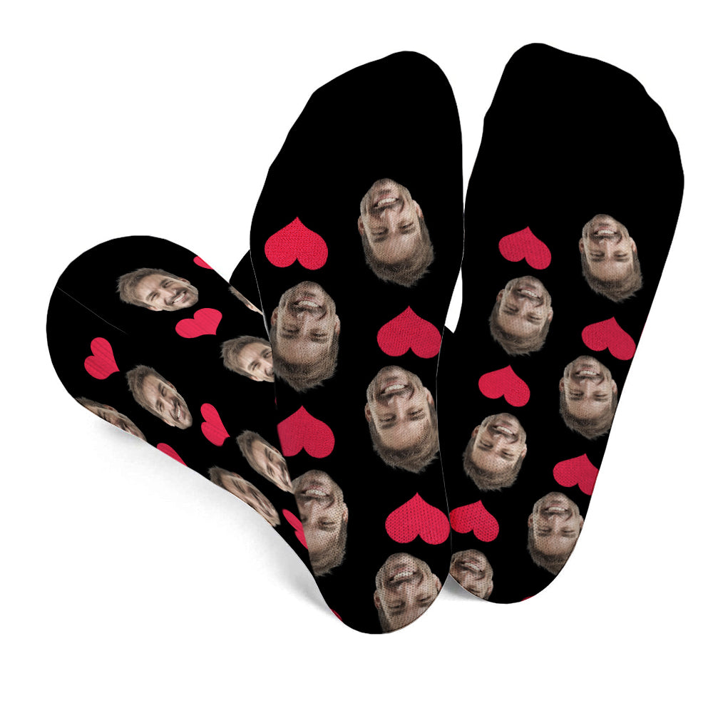 Chaussettes personnalisées pour oncle avec motif cœur et visage personnalisé