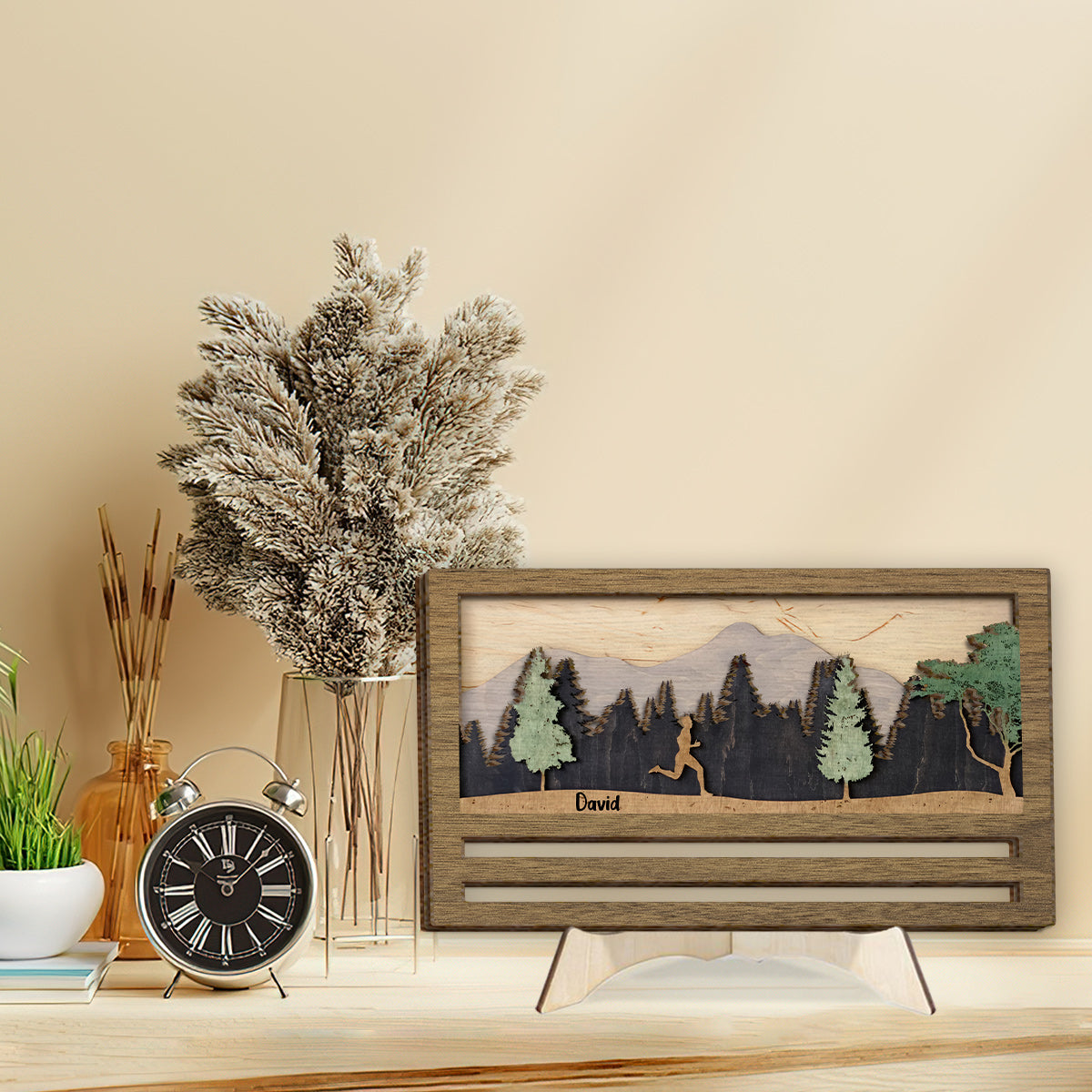 Medaillenpräsentation – Personalisiertes zweilagiges Holzschild/Holzplakette für Läufer