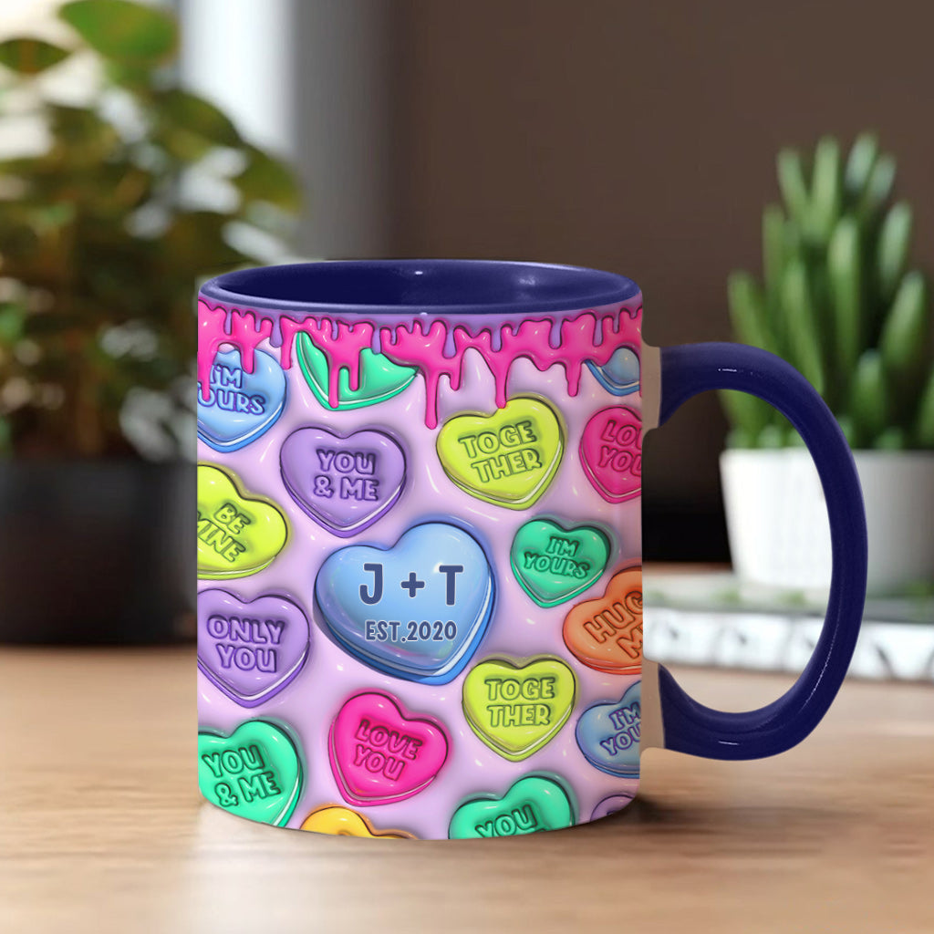 Any Name Any Date Colorful Heart Inflated - Personalized Couple Accent Mug