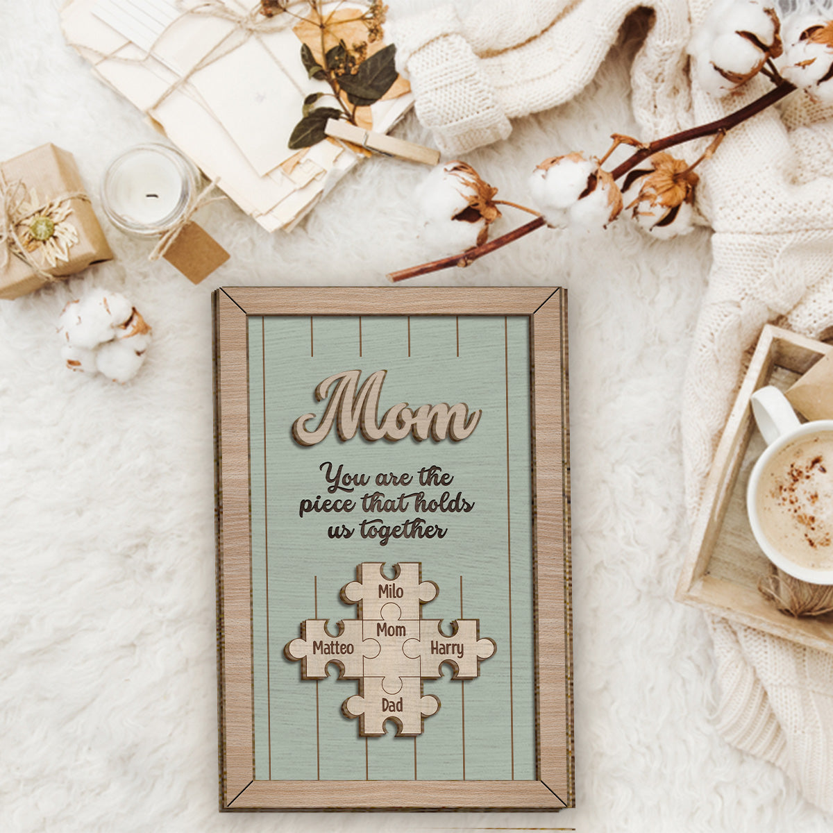 You Are The Piece That Holds Us Together - Personalized Mother 2 Layered Wood Sign / Wood Plaque