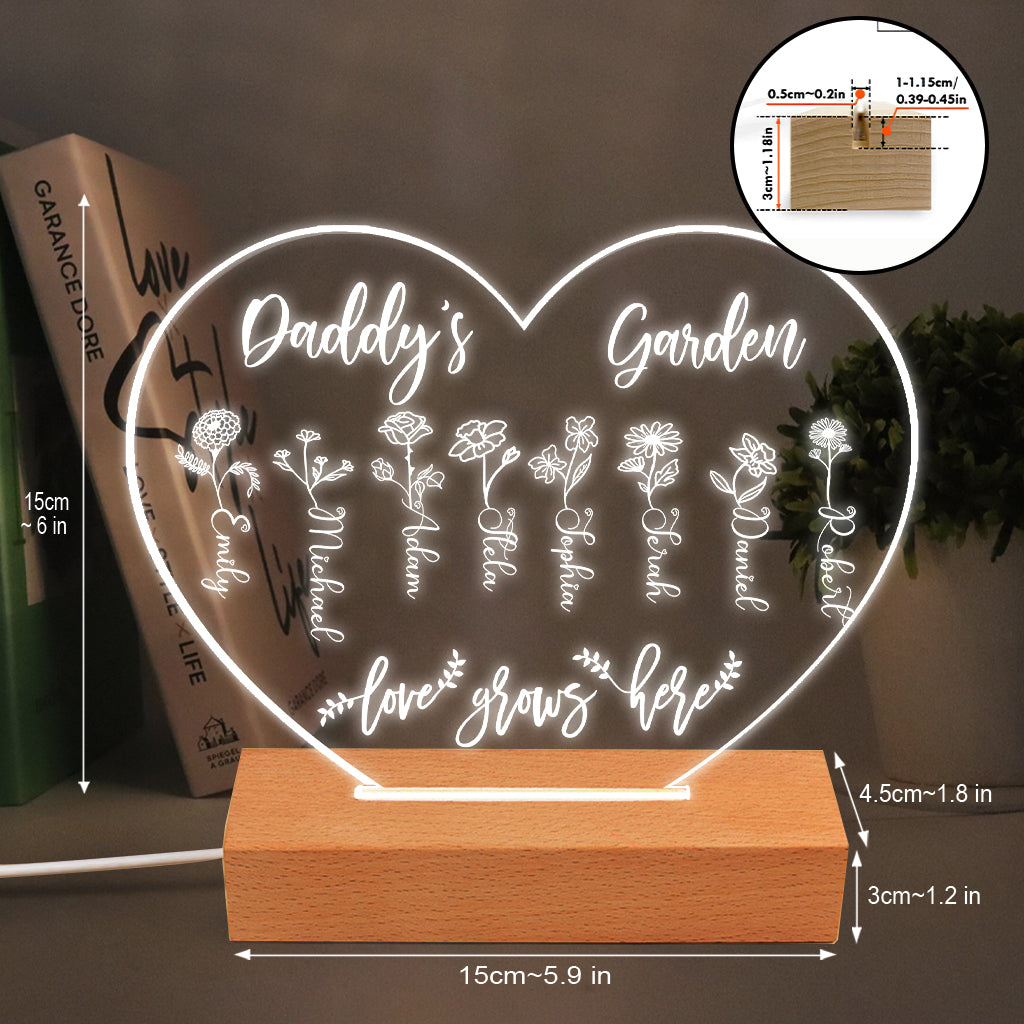 Grandma's Garden - Gift for grandma, mom, aunt, grandpa - Personalized Shaped Plaque Light Base
