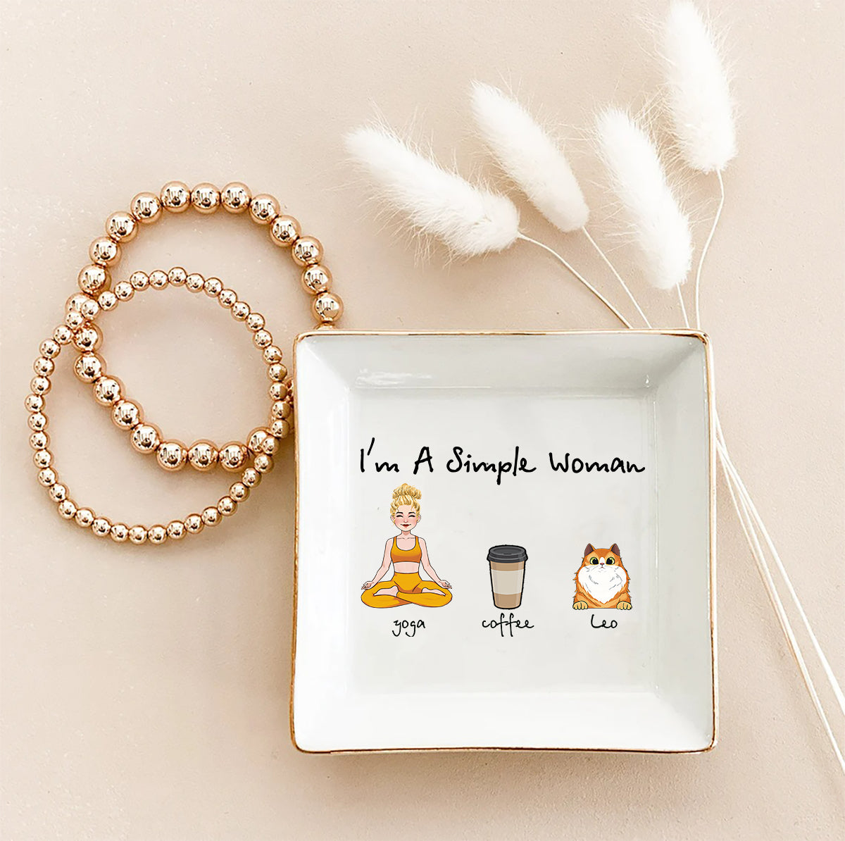 I'm A Simple Woman - Yoga gift for dog lover, cat lover, cat lover - Personalized Jewelry Dish
