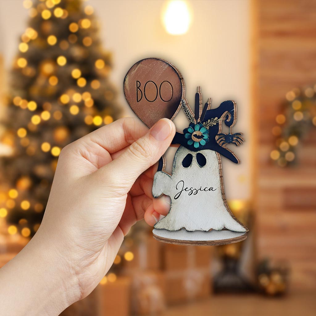 Cute Ghost - Personalized Halloween Freestanding Wood Plaque