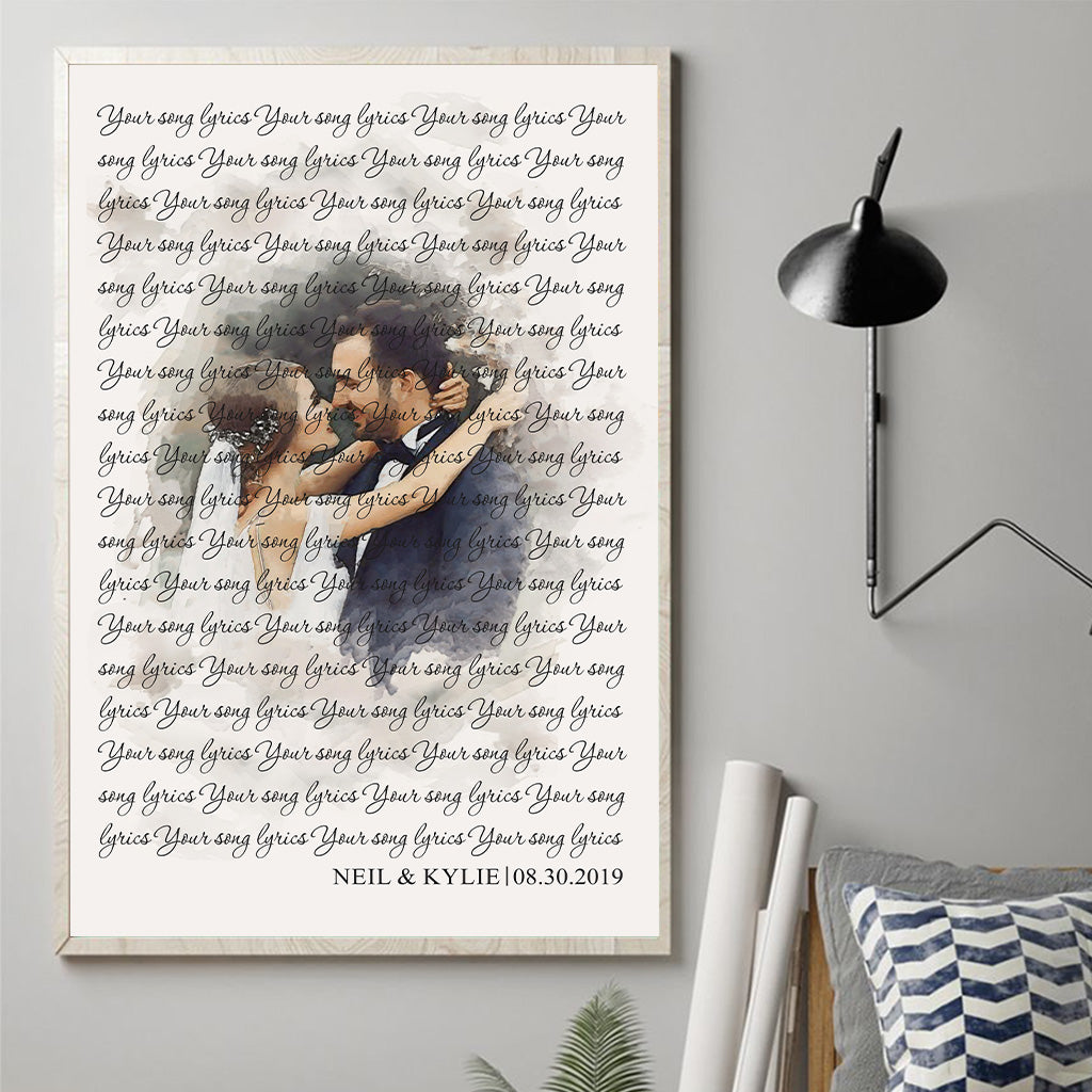Custom Watercolor Portraits With Wedding Song Lyrics - Personalized Husband And Wife Canvas And Poster