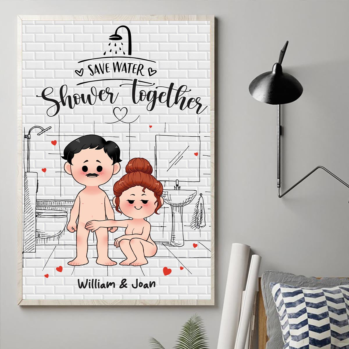 Save Water Shower Together - Personalized Couple Canvas And Poster