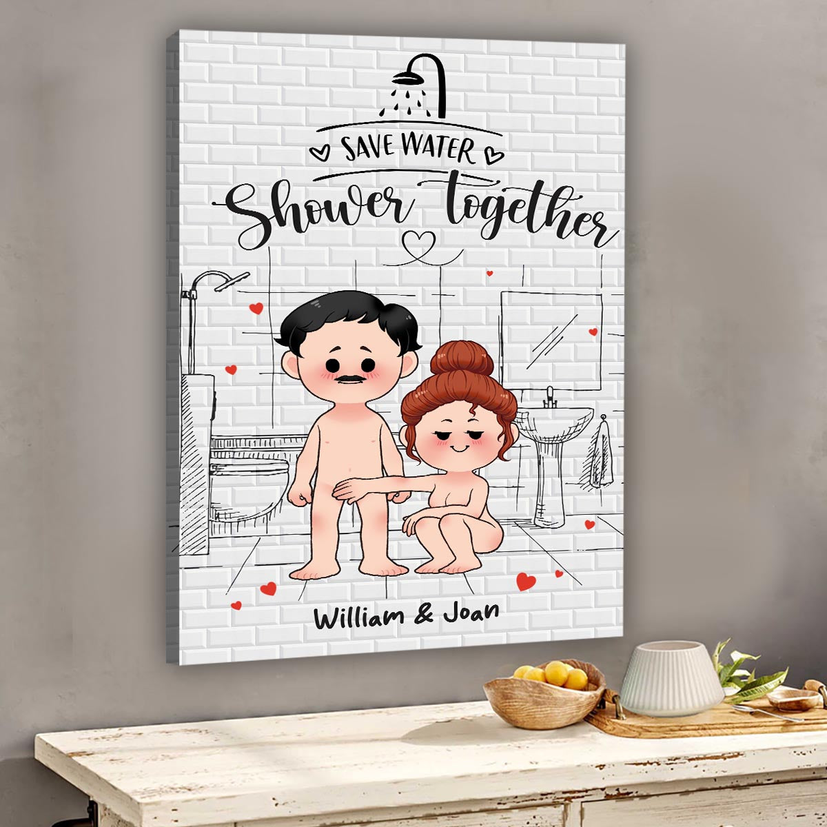 Save Water Shower Together - Personalized Couple Canvas And Poster
