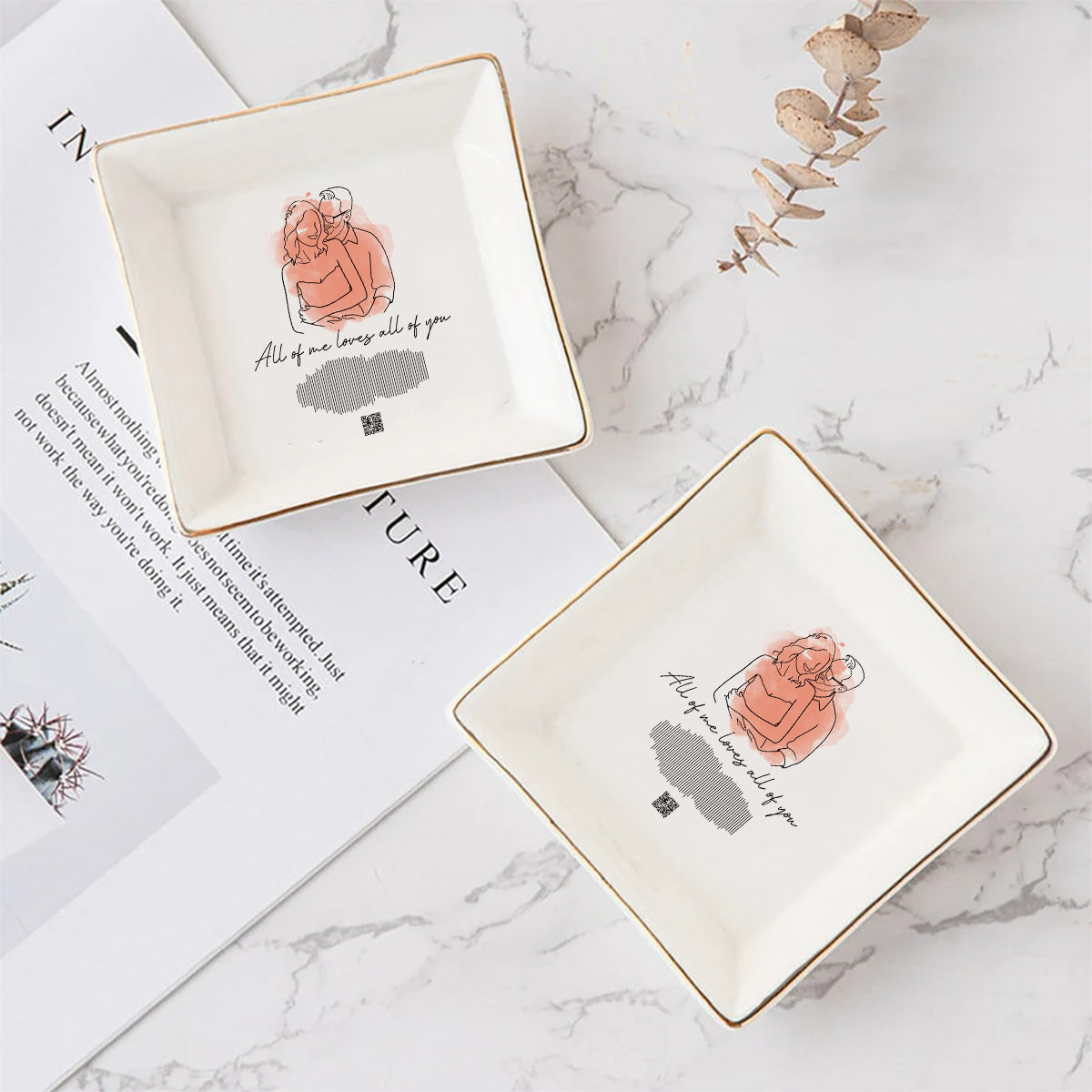Romantic Couple Song Sound Wave Line Art - Personalized Husband And Wife Jewelry Dish