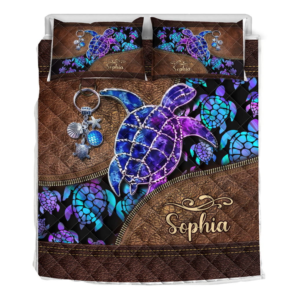 Salty Lil' Beach - Personalized Turtle Quilt Set