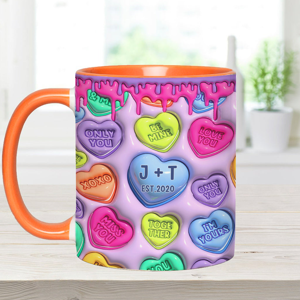 Any Name Any Date Colorful Heart Inflated - Personalized Couple Accent Mug