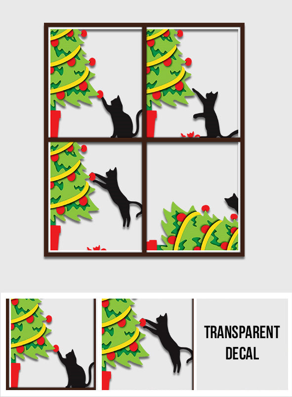 Cat Knock Over Christmas Tree - Personalized Black Cat Decal Full