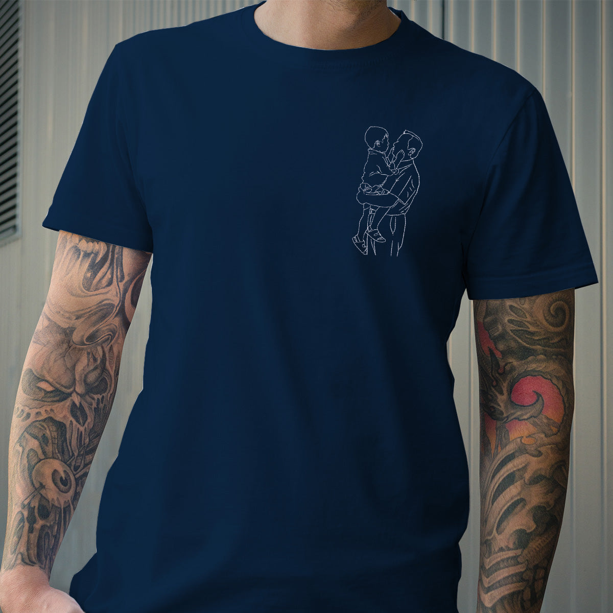 Custom Line Art - Personalized Grandpa Embroidered T-shirt