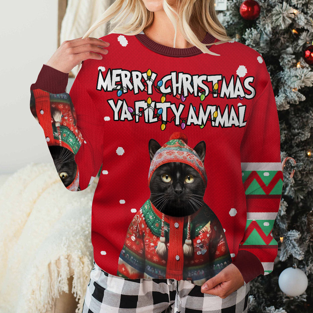 Frohe Weihnachten, du dreckiges Tier - Personalisierter Hunde-Hässlicher-Pullover