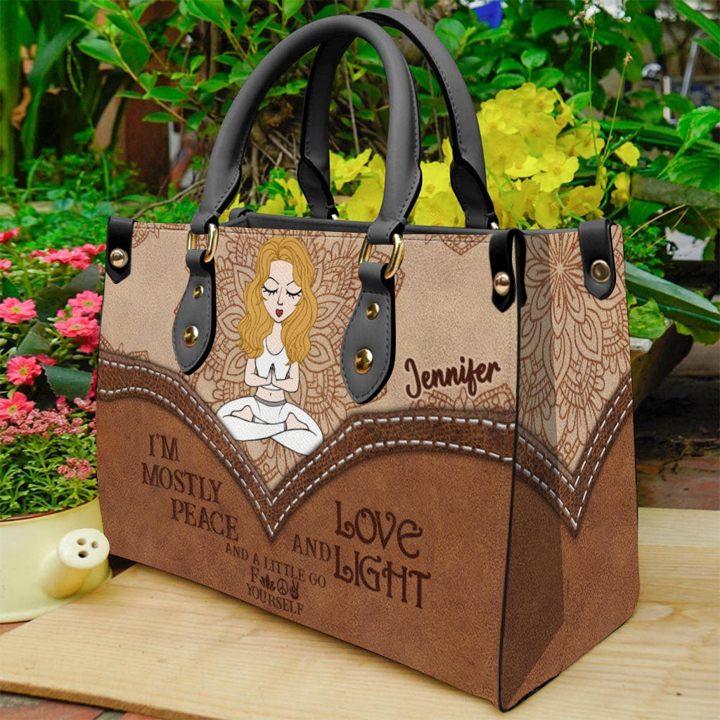 I'm Mostly Peace - Personalized Yoga Leather Handbag