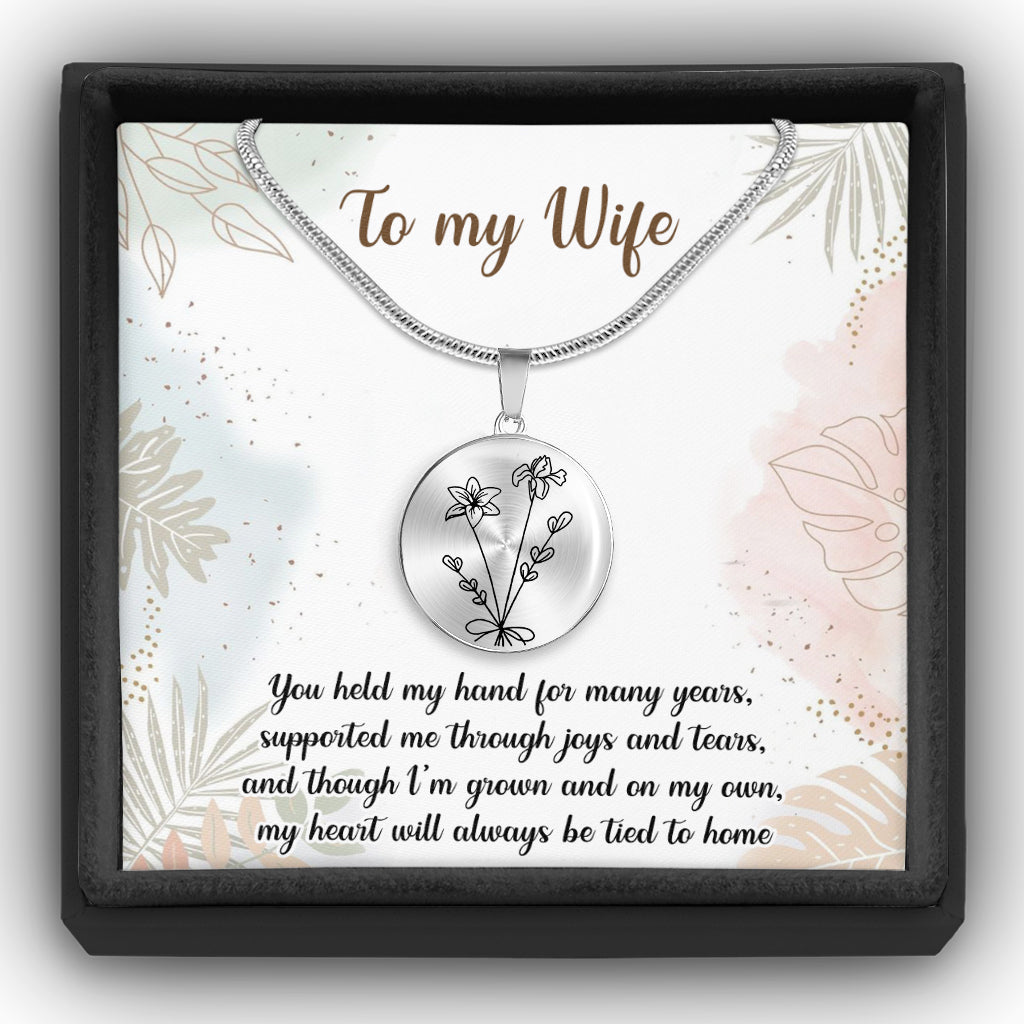 Birthday Flower - Gift for mom, wife,girlfriend, grandma - Personalized Round Pendant Necklace