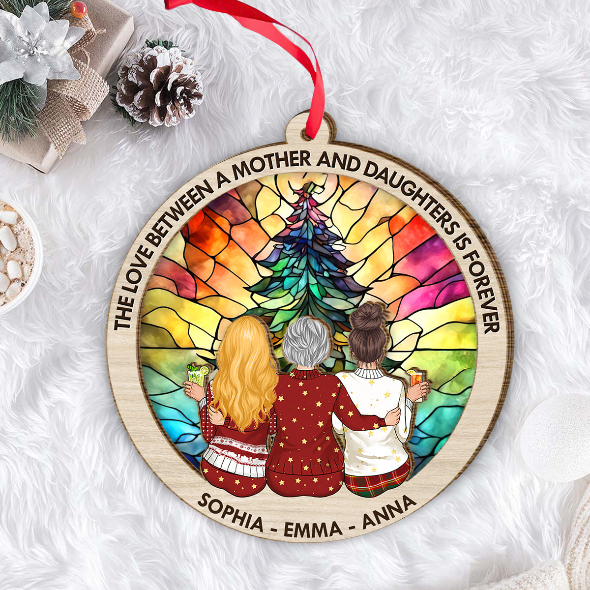 The Love Between A Mother And Daughters - Gift for mom - Personalized 2 Layered Piece Ornament