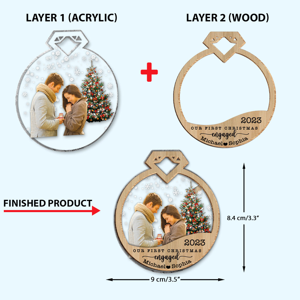Notre premier Noël de fiançailles - Ornement de fiançailles personnalisé à 2 niveaux