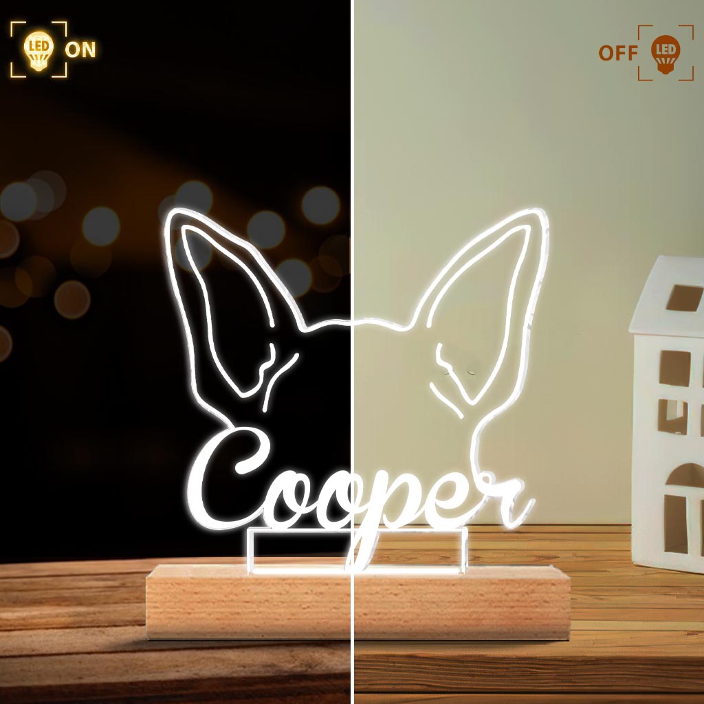 Plaque commémorative personnalisée en forme d'oreilles de chien - Cadeau mignon pour les amoureux des chiens ayant perdu leur compagnon - Socle lumineux personnalisé