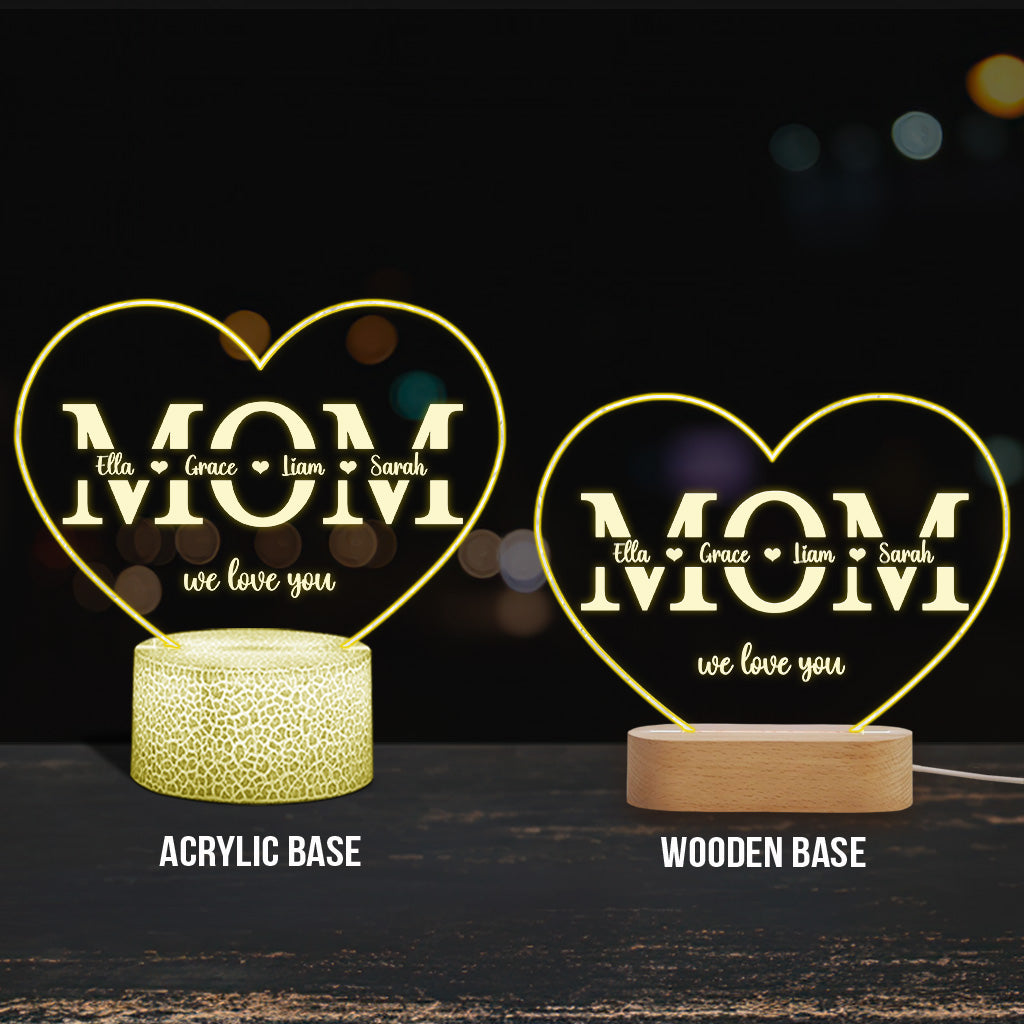 Mom We Love You - Personalized Mother Shaped Plaque Light Base