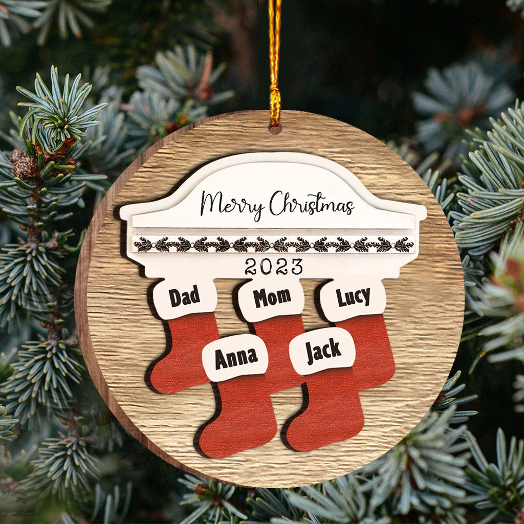 Frohe Weihnachten – Personalisierter zweilagiger Holzschmuck für die Familie