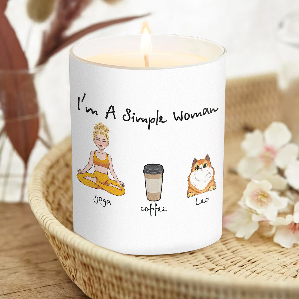 I'm A Simple Woman - Yoga gift for dog lover, cat lover, cat lover - Personalized Candle With Wooden Lid