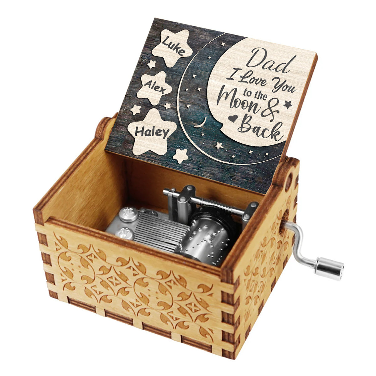 I Love You To The Moon And Back - Gift for mom, grandma, dad, grandpa - Personalized Hand Crank Music Box