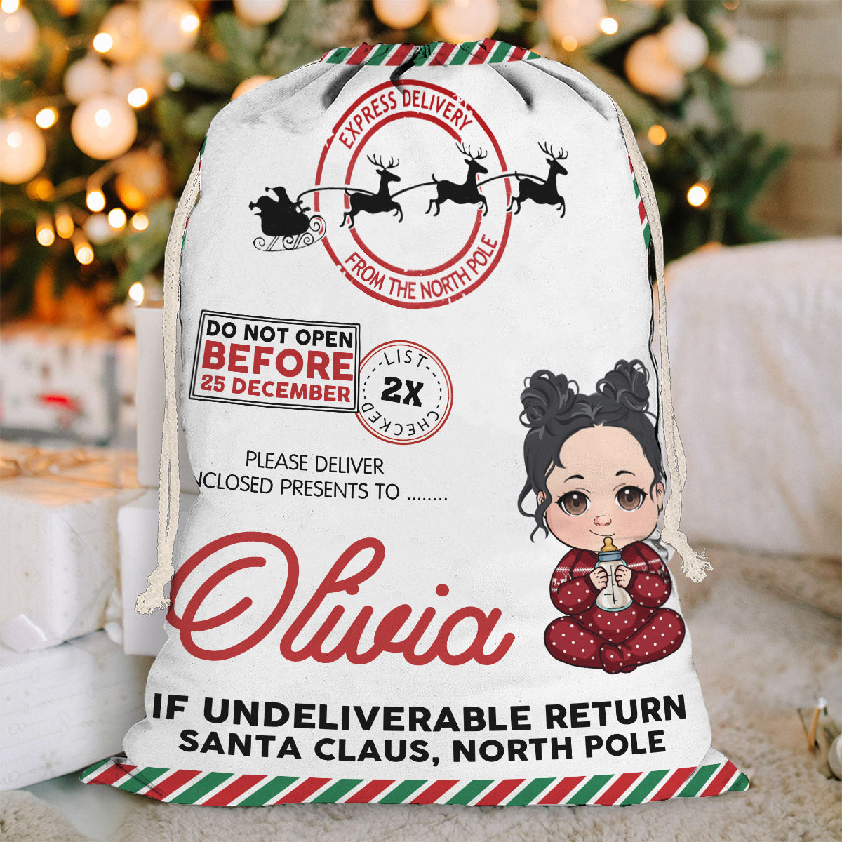 Do Not Open Before 25 December - Personalized Family Drawstring Tote Bag