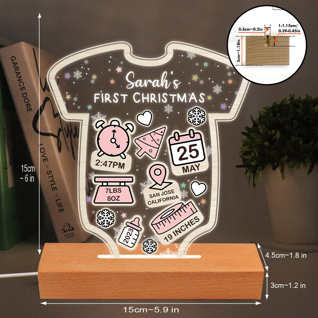 Babt's Birth Stats First Christmas - Gift for Newborn, son, daughter, granddaughter, grandson - Personalized Shaped Plaque Light Base