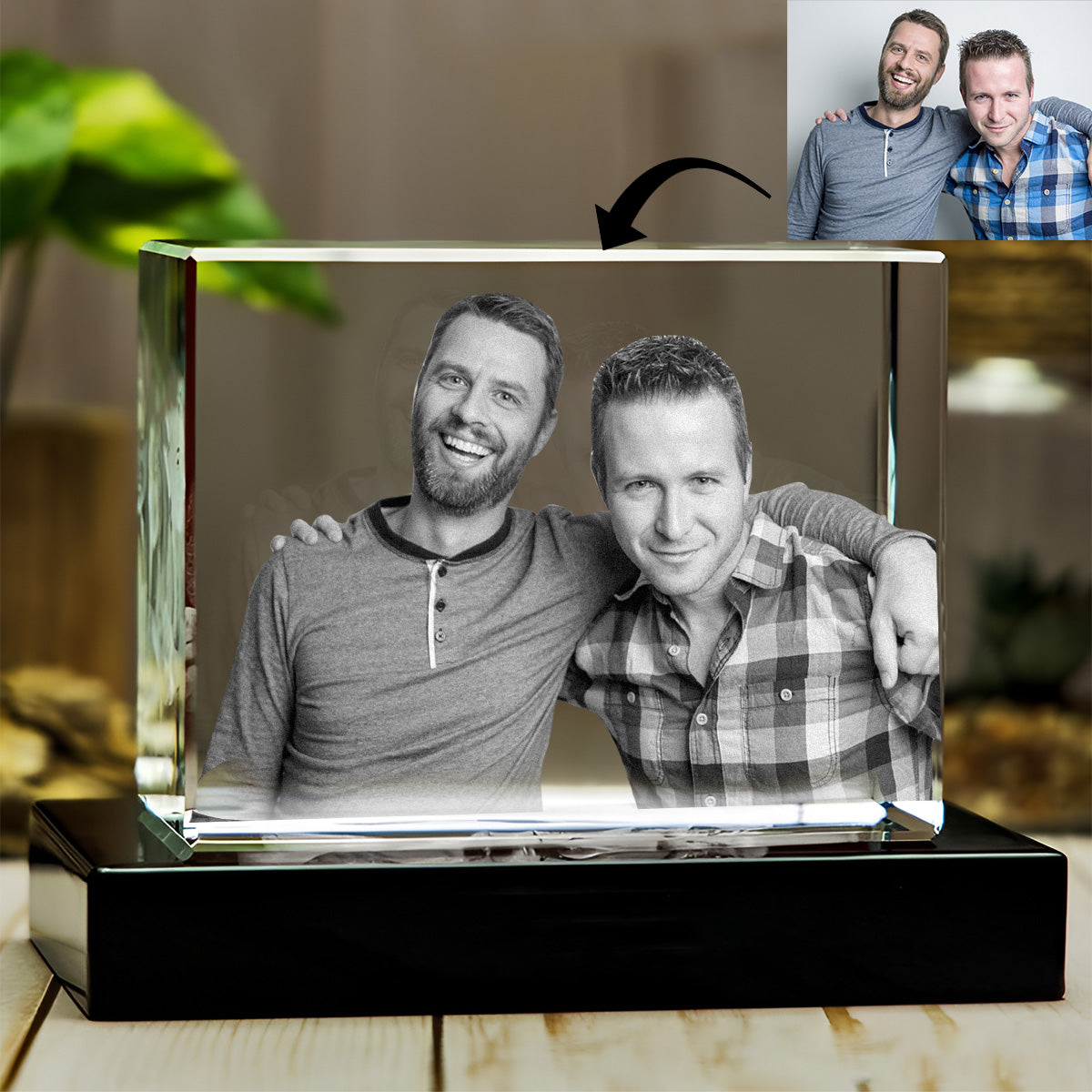 Custom Photo - Personalized Uncle Laser Engraving 3D Cuboid Shaped Crystal Lamp