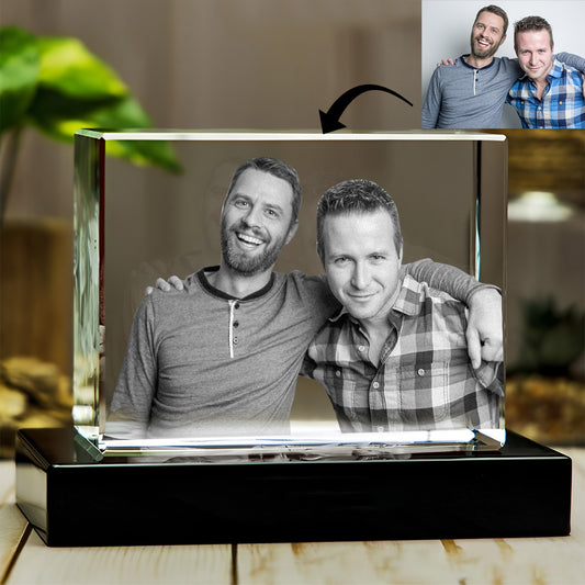 Lampe en cristal cubique 3D gravée au laser avec photo personnalisée - Oncle