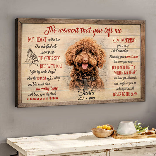 Der Moment, als du mich verließest – Personalisierte Hundeleinwand und Poster
