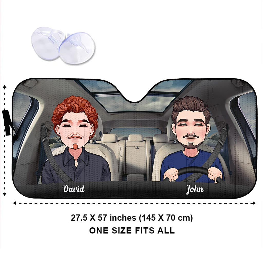 Adventure Awaits - Husband And Wife gift for wife, husband, girlfriend, boyfriend, mom, dad - Personalized Car Sunshade