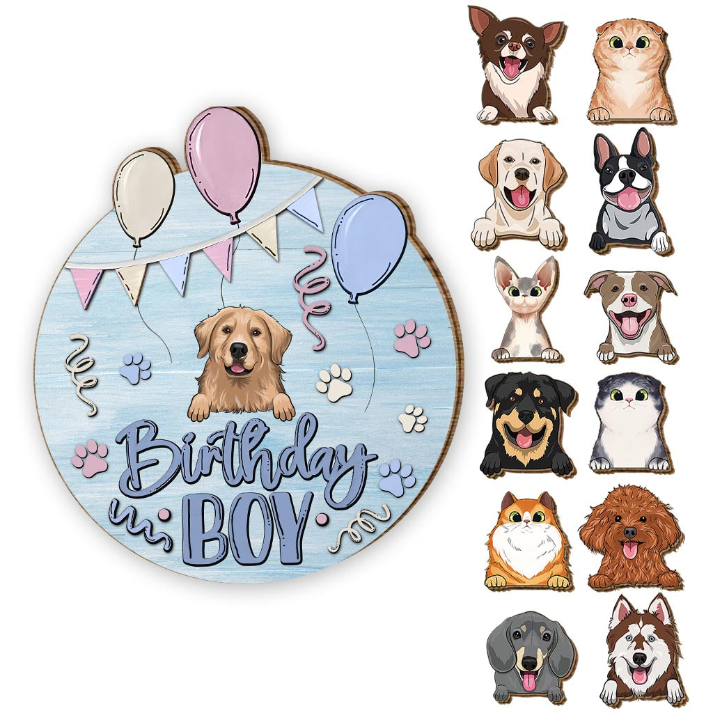 Geburtstagskind Haustier Katze Hund - Personalisiertes austauschbares Holzschild mit Hundemotiv