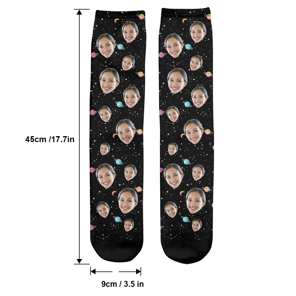 Chaussettes personnalisées pour tante - Visage personnalisé Galaxy