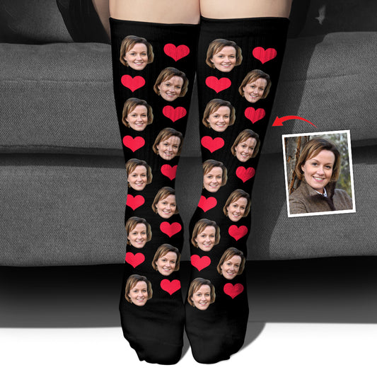 Individuelles Gesichtsherzmuster - Personalisierte Socken für die Tante