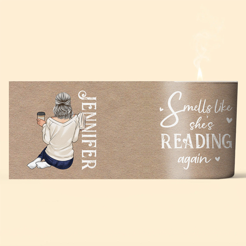 Smells Like She's Reading Again - Personalized Book Candle With Wooden Lid