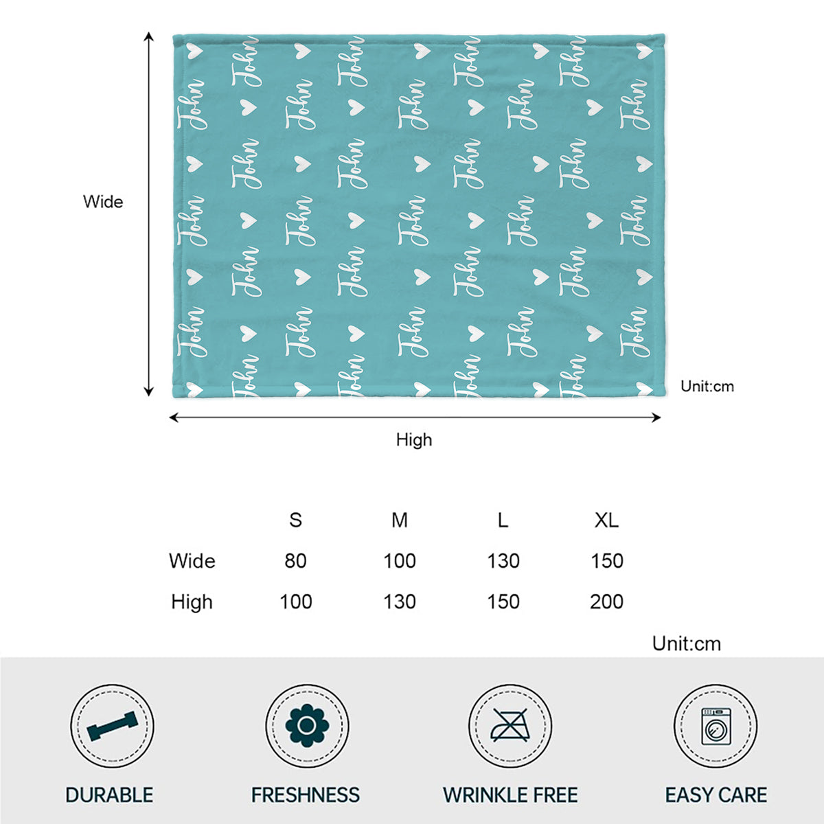 Custom Name Heart Pattern - Personalized Kid Blanket