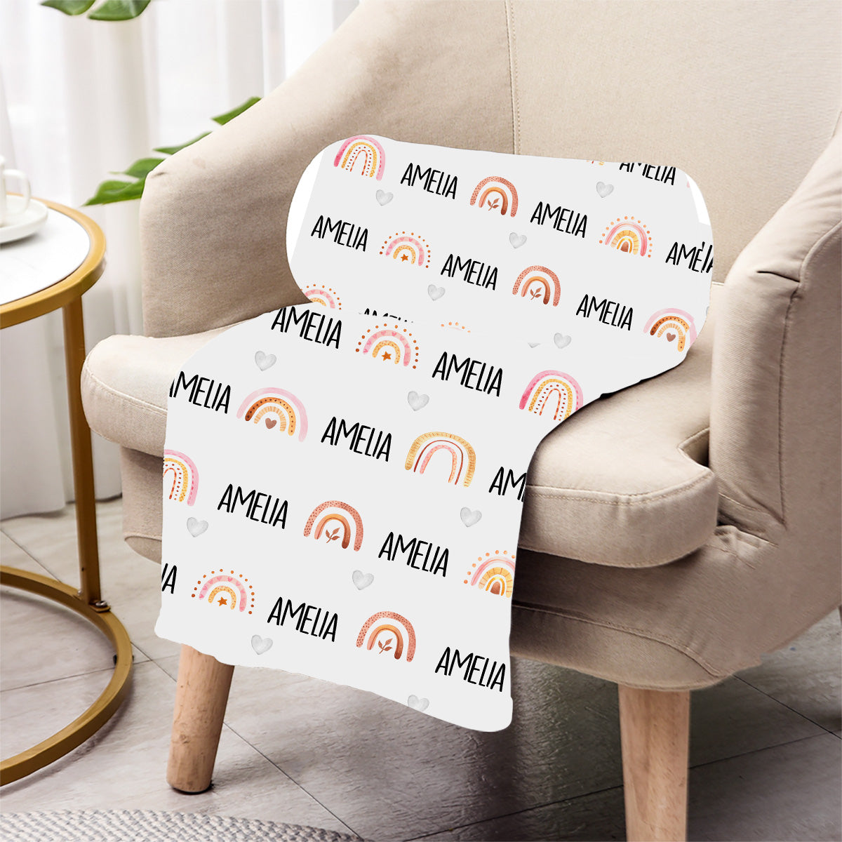 Personalisierte Retro-Regenbogen-Decke mit individuellem Namen für die Enkelin
