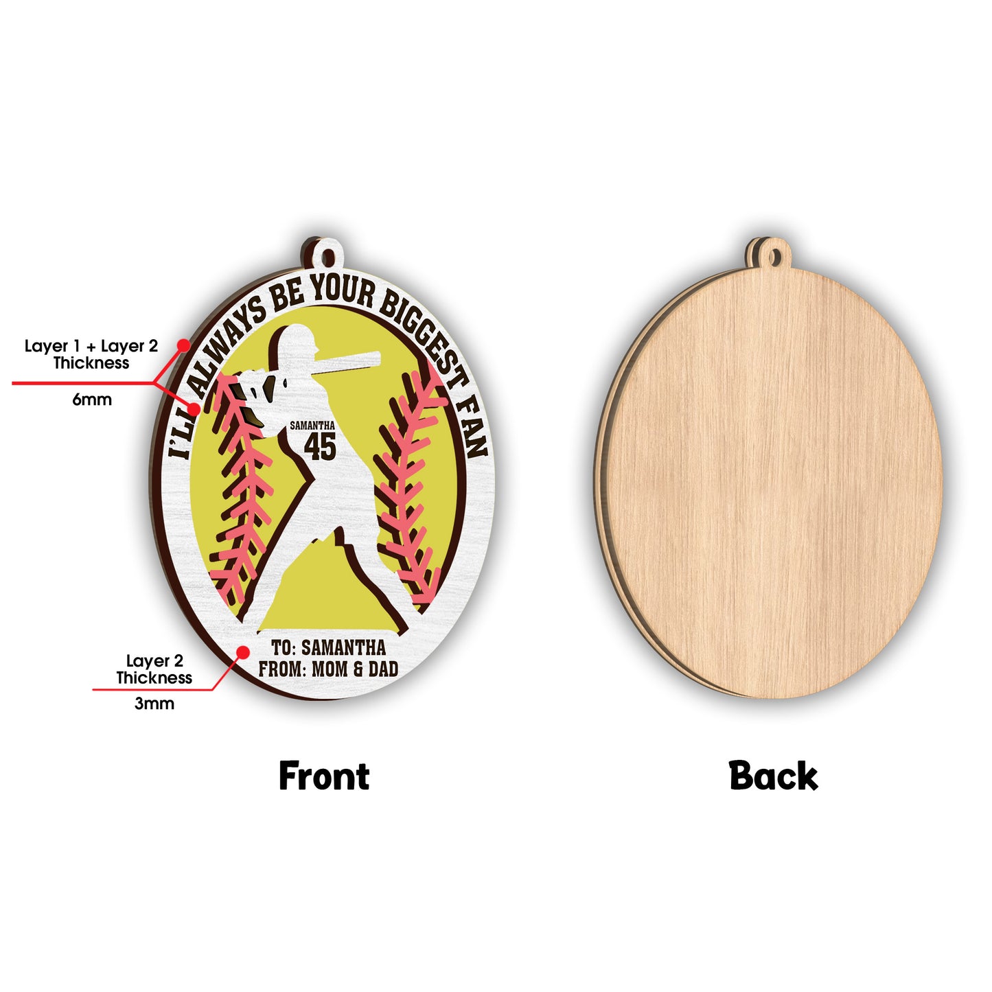 Ich werde immer dein größter Fan sein – Personalisierter Softball-Weihnachtsbaumschmuck, zweilagig