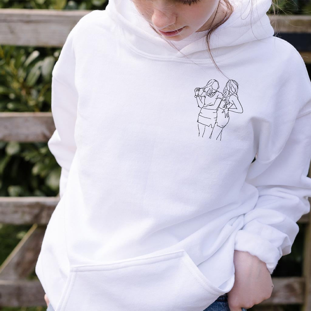 Sweat à capuche brodé personnalisé pour fille - Illustration au trait