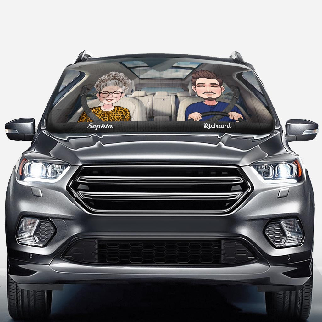 Adventure Awaits - Husband And Wife gift for wife, husband, girlfriend, boyfriend, mom, dad - Personalized Car Sunshade