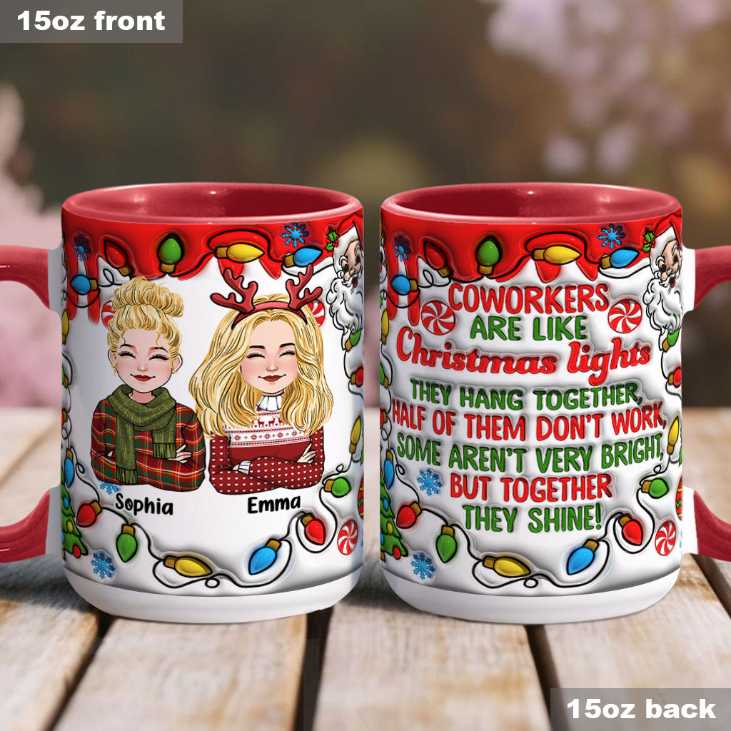 Kollegen sind wie Weihnachtslichter – Personalisierte Tasse mit Kollegen-Akzent