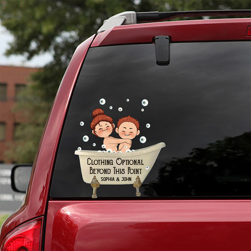 Clothing Optional Beyond This Point - Personalized Couple Decal Die Cut