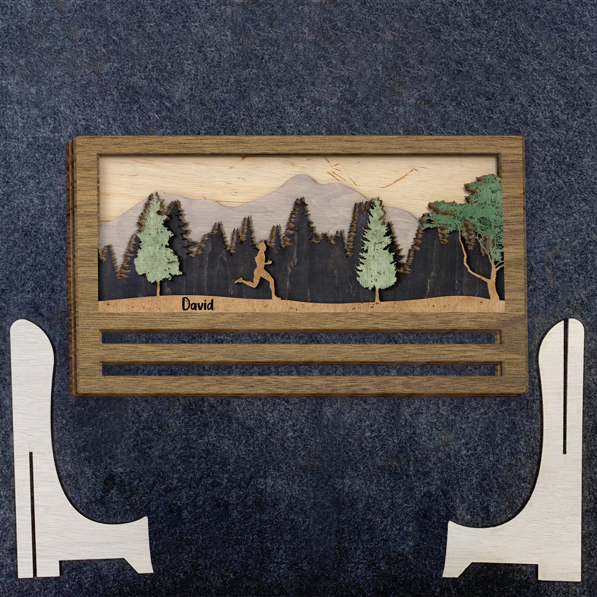 Medaillenpräsentation – Personalisiertes zweilagiges Holzschild/Holzplakette für Läufer