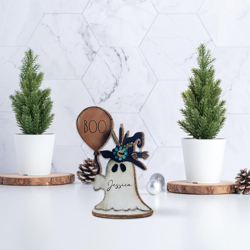 Cute Ghost - Personalized Halloween Freestanding Wood Plaque