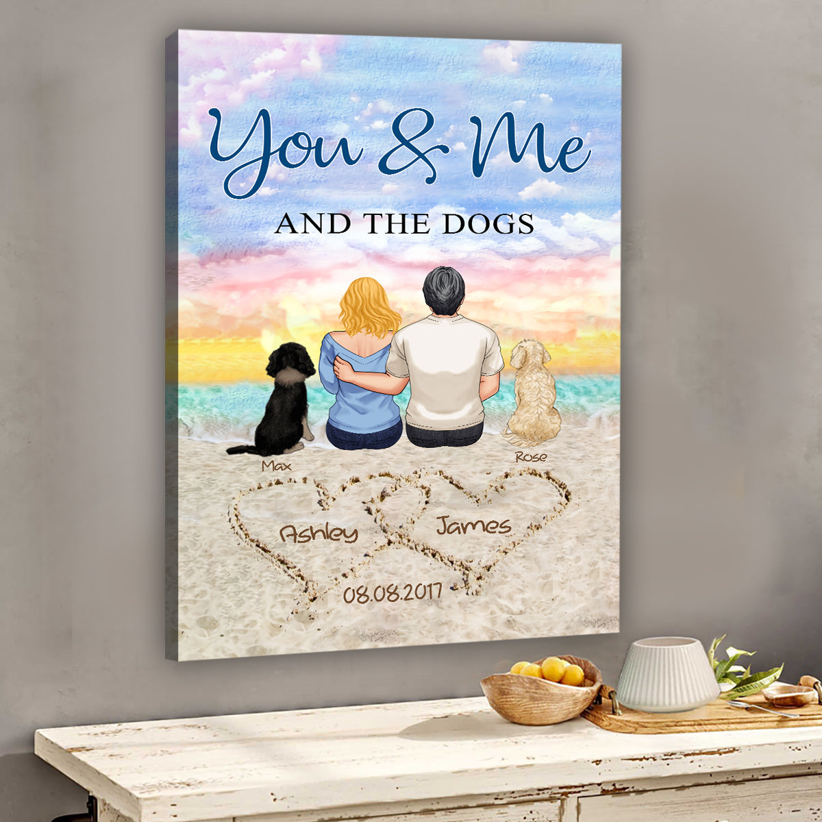 You & Me And The Dog - Personalized Couple Canvas And Poster