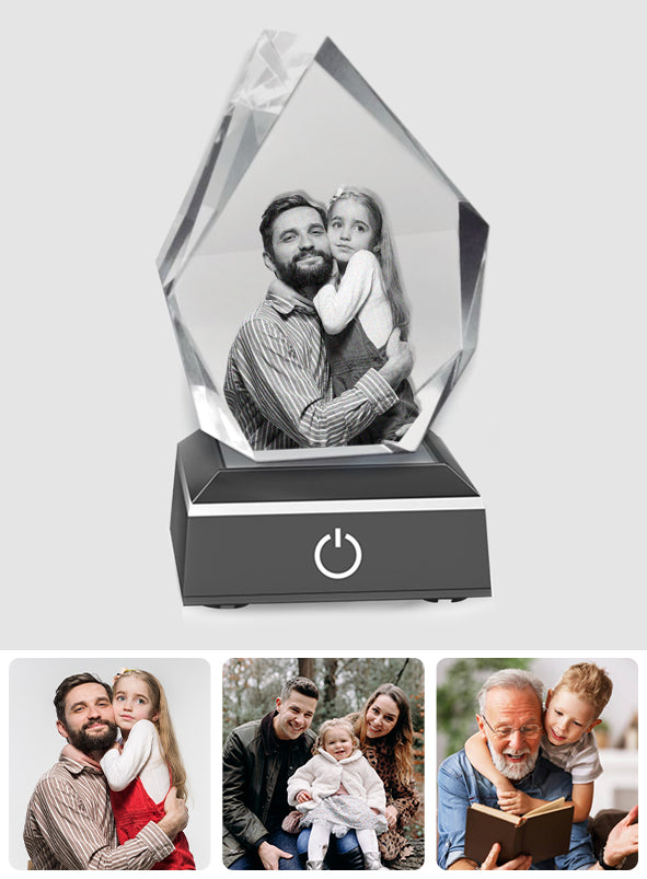 Custom Photo - Personalized Step Dad Laser Engraving 3D Iceberg Shaped Crystal Lamp