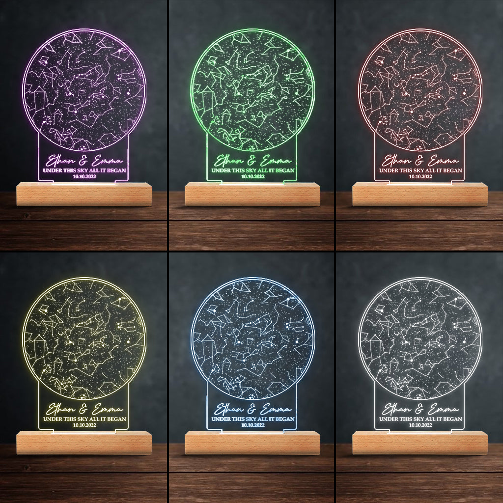 Under This Sky All It Began - Personalized Husband And Wife Shaped Plaque Light Base