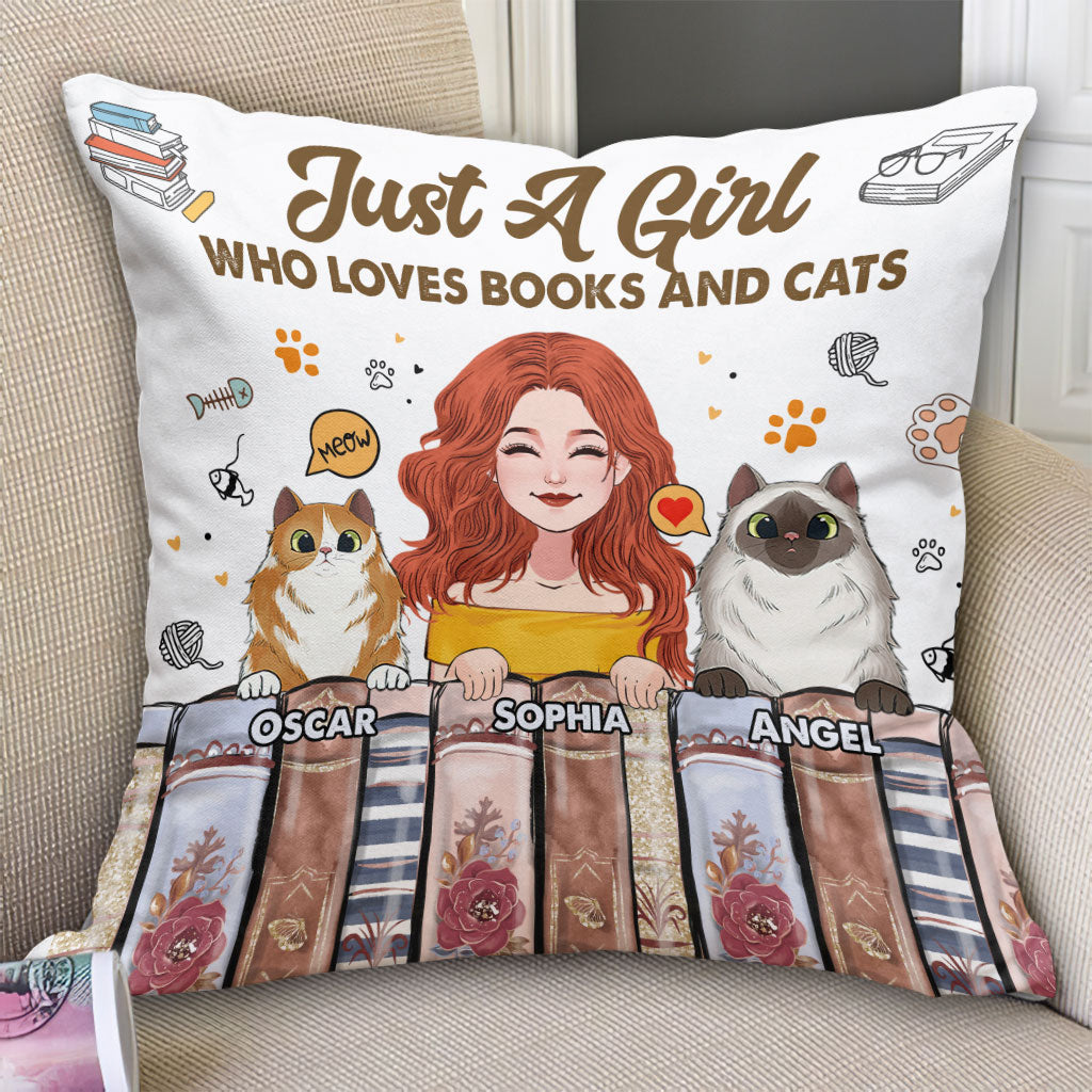 Love Books And Cats - Personalized Book Throw Pillow